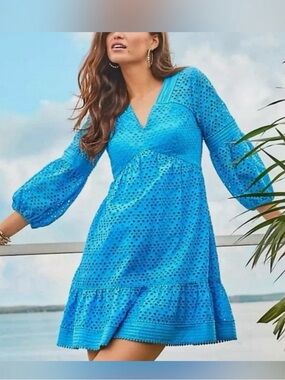Lilly Pulitzer Lucinda Dress Zanzibar Blue Tideline Eyelet Lined Size 14